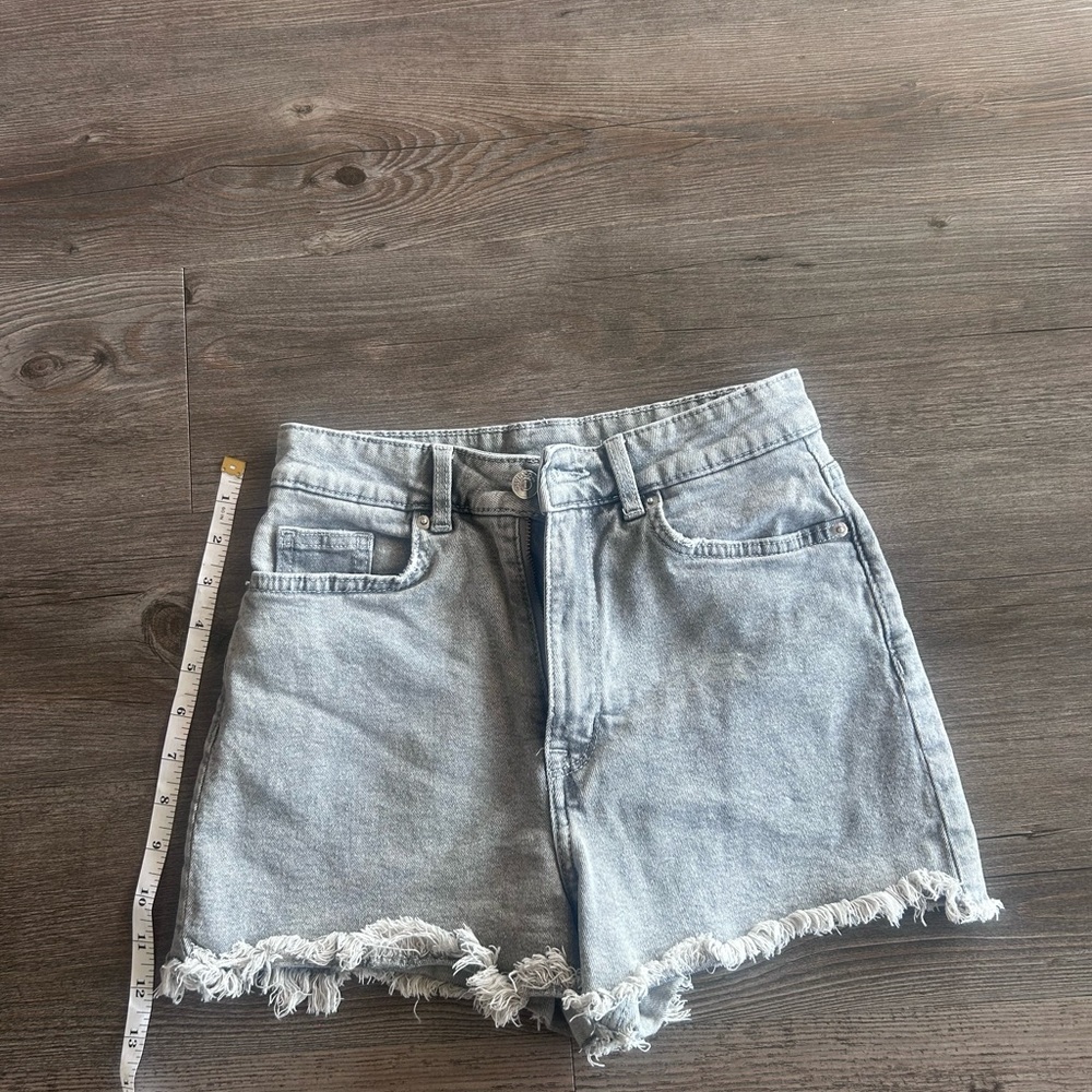 H&M Blue Jean Shorts with Distressed Raw-Edge Hem